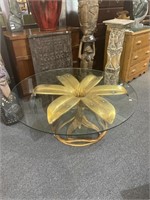 Metal gold flower base coffee table with glass top