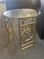 Bamboo theme metal base table with glass top