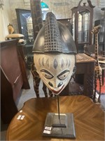 Painted Carved mask on stand