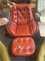 MCM style red arm chair and foot stool