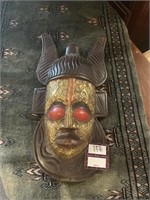 Carved Wooden African Mask with Metal