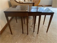 Vintage Set of Leather Inlaid Nesting End Tables
