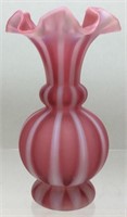 FENTON CANDY CANE STRIPE VASE WITH PINK CASED