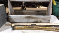 WOOD TOOL BOX, MILK BOX & WALKING STICKS