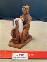 Vintage Hand Carved Lady With Weaving Wheel