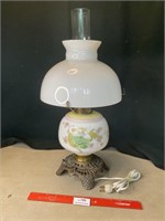 Vintage Hand Painted Milk Glass Hurricane Lamp
