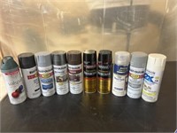 10 various spray cans. Some partially used