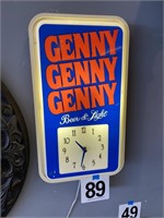 GENNY BEER CLOCK LIGHT 20-1/2" X 11-1/2"