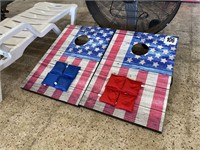 PAIR OF AMERICAN FLAG CORN HOLE BOARDS W/BAGS
