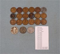 (18) Wheat Cents, 1930 Quarter, etc.