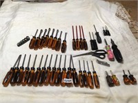 Large lot of screwdrivers & misc tools