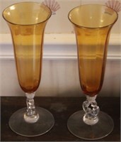 Pair Cambridge amber top Keyhole vases
