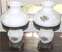 Pair Gone with the Wind milk glass lamps
