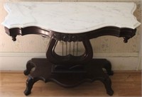 Lyre base marble top rose carved window table