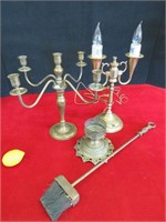 Brass Items (4) Candelabra, Lamp and More
