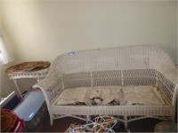 Wicker couch (no cushions) and table - AS IS