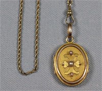 Antique Oval Gold Filled Locket w/ Sterling Chain