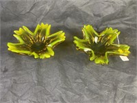 Pair Amber and Vaseline Art Glass Trays