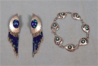 Southwest Sterling Silver Bracelet + Earrings