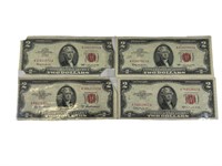 Lot of 4 Red Seal $2 Bills