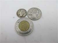 25 c 1944 et 10 c 1934 en argent USA