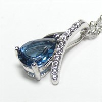 Sterling silver pear cut blue topaz pendant with