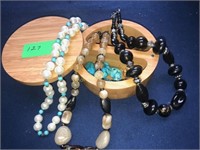 Wood Box with Chunky Bead Necklaces