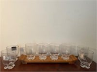 Vintage Dansk 8 glasses & wood tray