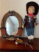 Western mirror & porcelain doll cowboy