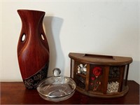 Vtg Wood Remote control holder 70s - vase - bowl