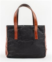 Prada Black Nylon With Brown Leather Handbag