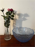 Blue bowl & vase w flowers