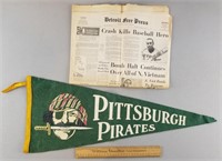Pittsburgh Pirates Pennant & Clemente Newspaper
