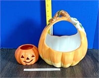 Ceramic Pumpkin Basket & Candle