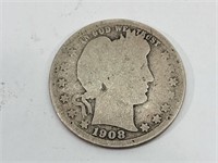 1908-O Barber Quarter 90% Silver