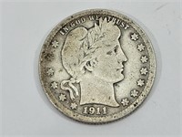 1911 Barber Quarter 90% Silver