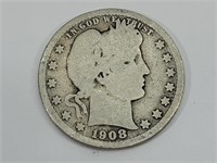 1908-O Barber Quarter 90% Silver