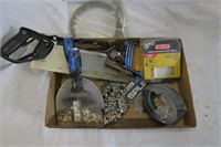 tray lot - saw, putty knives & misc.