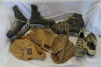 vintage ball gloves, goalie skates & others,