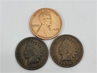 1909 VBD Lincoln Cent PLUS 1900 & 1901 Cents