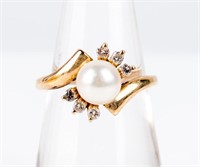 Jewelry 14kt Yellow Gold Pearl & Diamond Ring