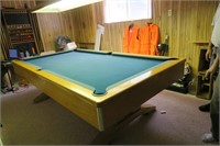 slate pool table 58 w x 104" l , overhead light &