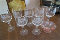 set of 7 "McMaster" wine glasses & depression
