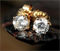Diamond Stud Earrings, 14k Gold, 1.05g