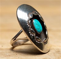 Sterling Native American Turquoise Ring - 10.23g