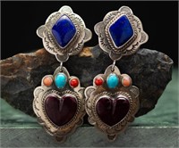 Sterling Lapis Hanging Mexican Earrings 23.24g