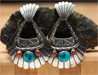 Native American Sterling Fan Earrings 18.19g
