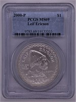 2000 P Leif Erickson silver dollar MS69 by PCGS