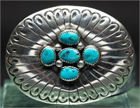 Sterling & Turquoise Concho Signed Buckle - 31.52g