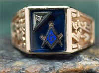 14k Men's Masonic Ring w/ Diamond Accent - 12.1g